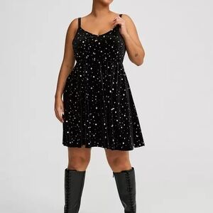 Torrid Black Velvet Foil Mini Dress – Sweetheart Neck Sleeveless Pockets Size 18